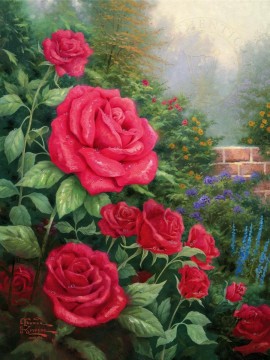 350 人の有名アーティストによるアート作品 Painting - 完璧な赤いバラ トーマス・キンケード